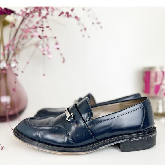 Vintage Lord & Taylor Navy Blue Leather Randy Slip On Penny Loafers Shoes Size 8 - Picture 1 of 12